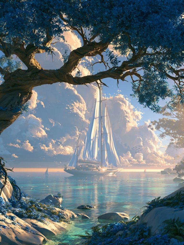 Sailboat at Sunset Landscape Print. poster detail