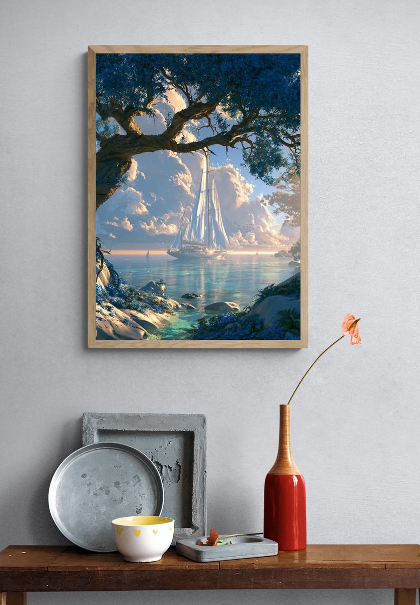 Sailboat at Sunset Landscape Print. — room view 3