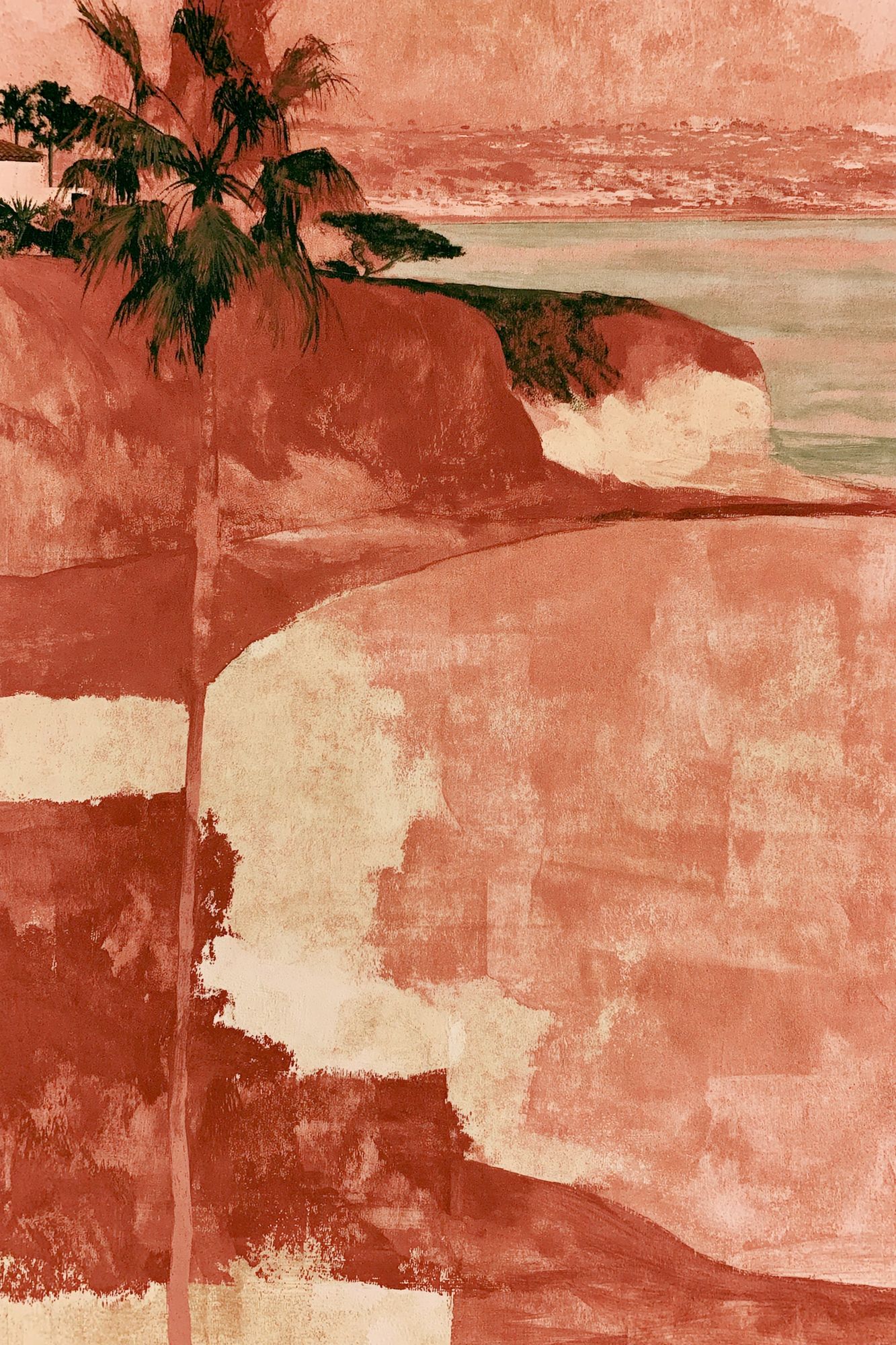 Coastal Cliff Palm Watercolor Print. poster detail