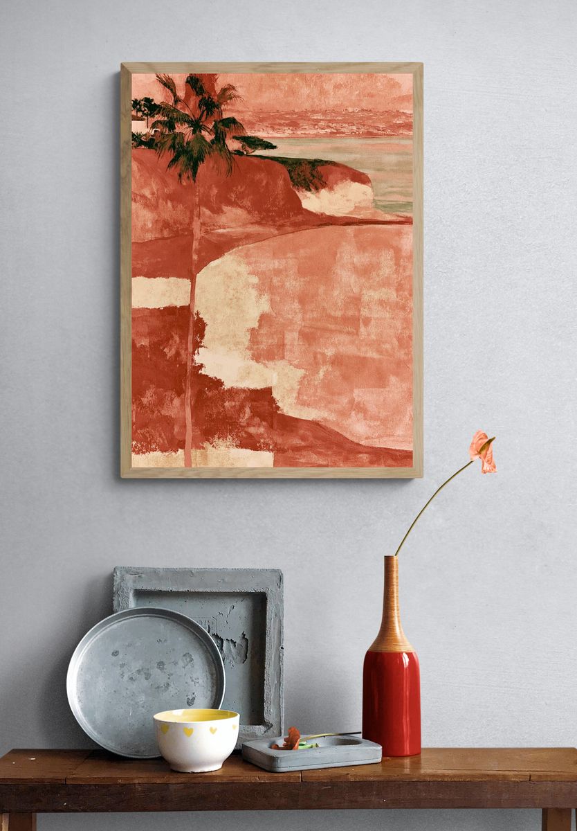 Coastal Cliff Palm Watercolor Print. — room view 3