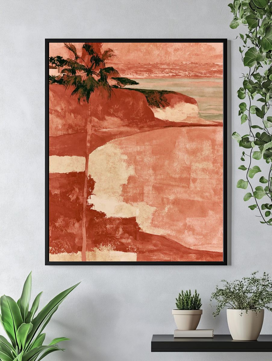Coastal Cliff Palm Watercolor Print. — room view 4
