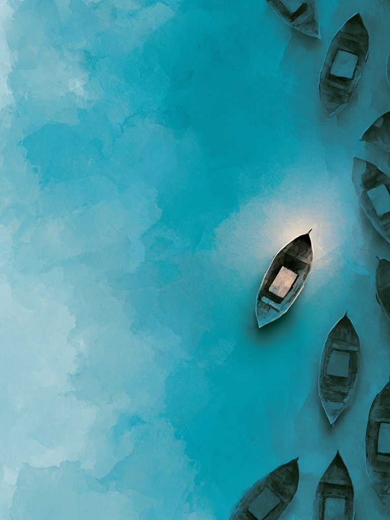 Turquoise Boats Aerial Print. poster — nature art