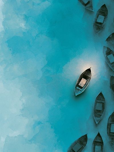 Turquoise Boats Aerial Print.