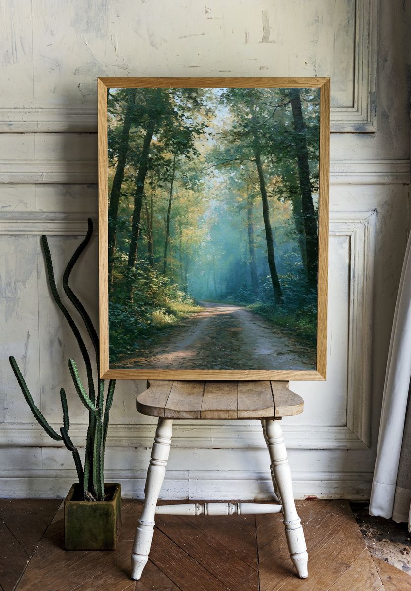 Misty Forest Path — Fine-Art Print. — room view 1