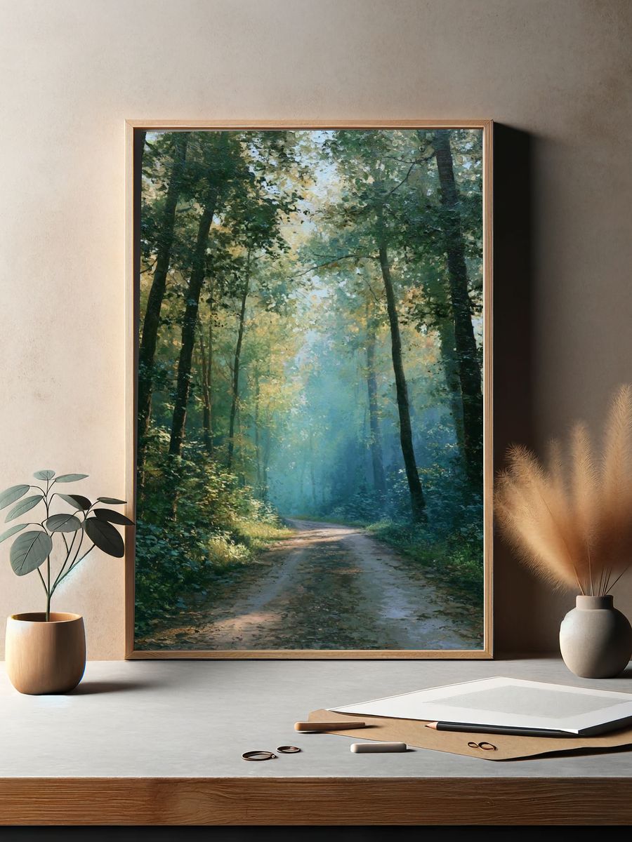 Misty Forest Path — Fine-Art Print. — room view 2