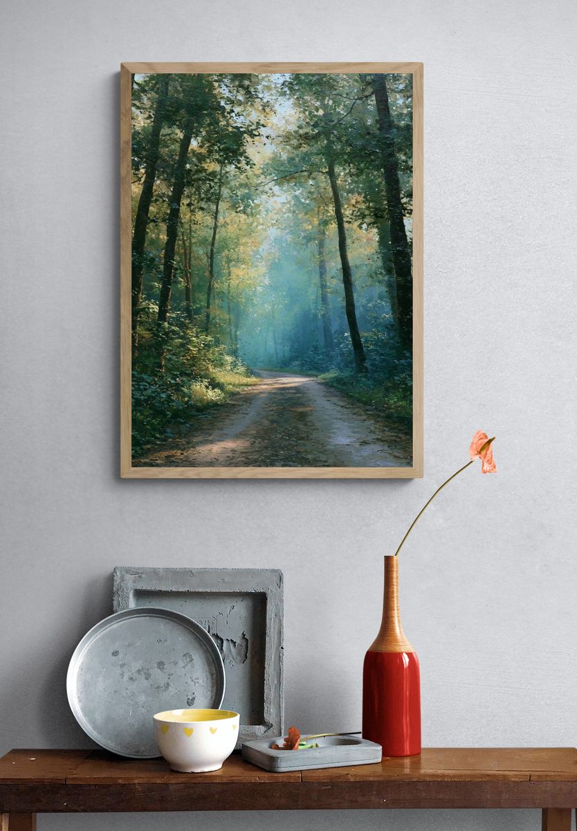 Misty Forest Path — Fine-Art Print. — room view 3