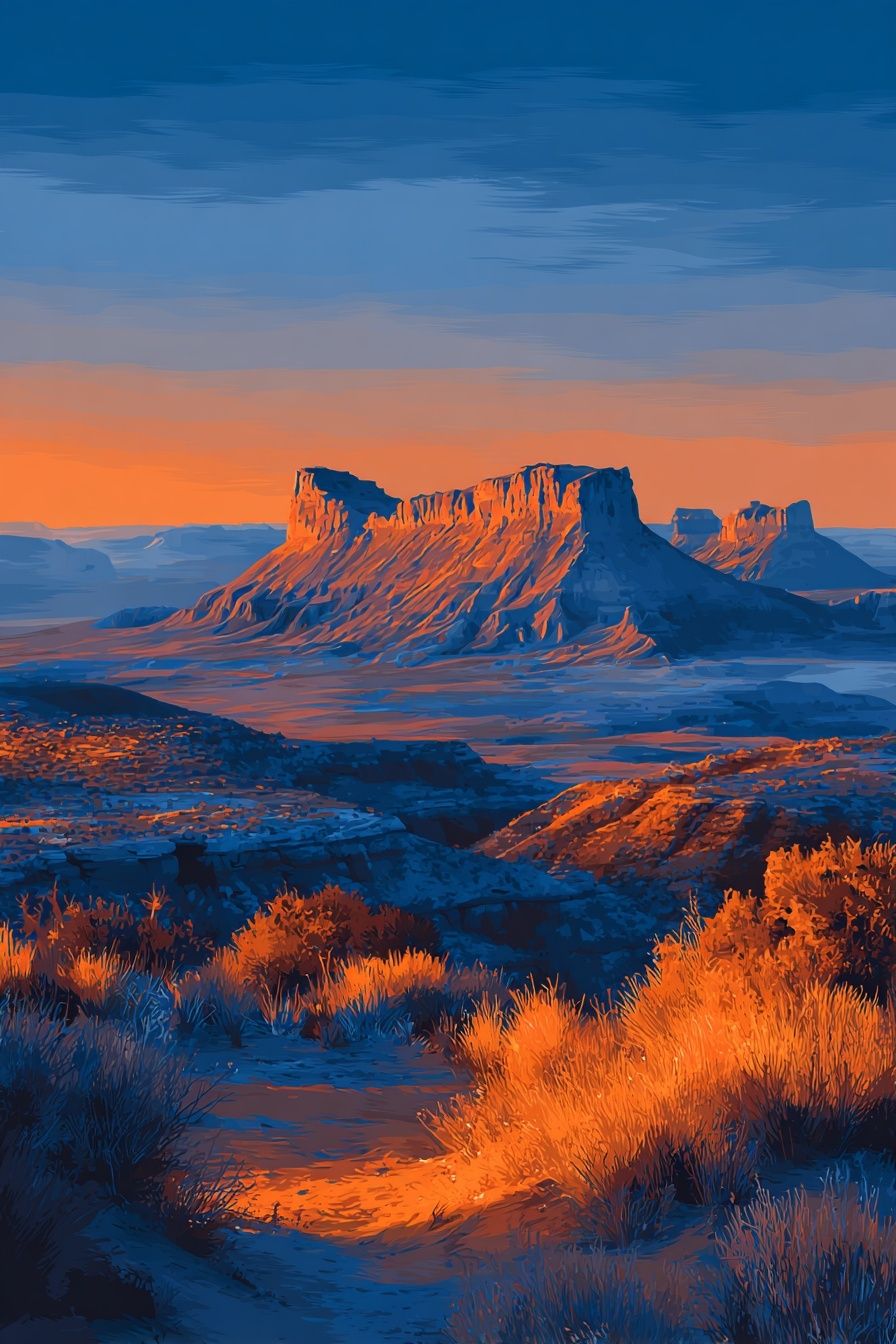 Desert Mesa Sunset Illustration Poster. poster detail