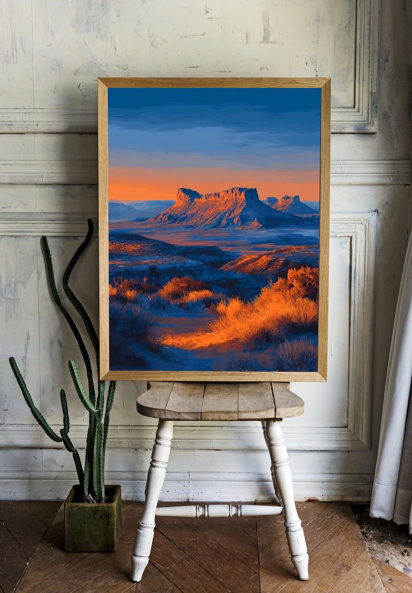 Desert Mesa Sunset Illustration Poster. room preview