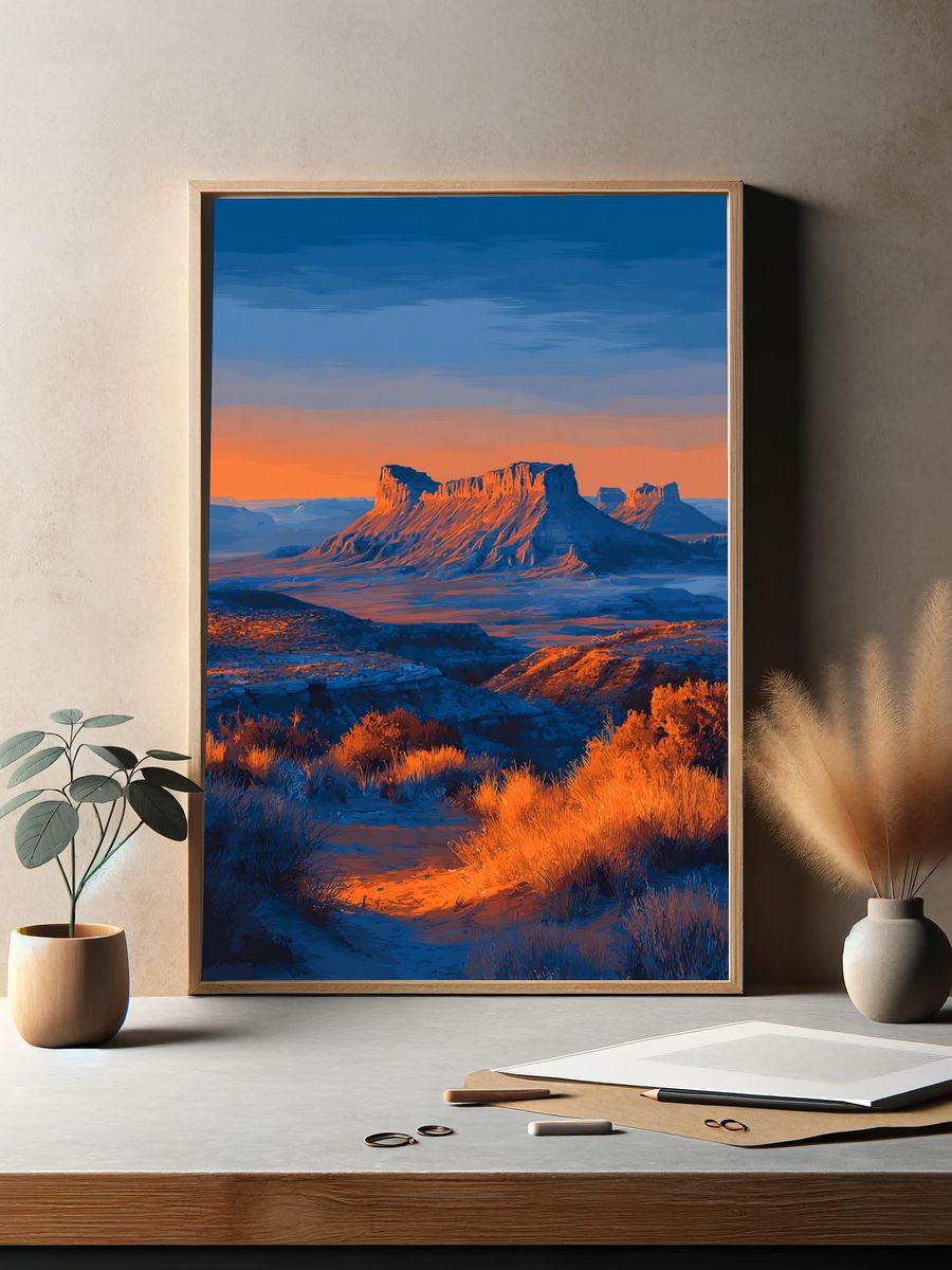Desert Mesa Sunset Illustration Poster. — room view 2