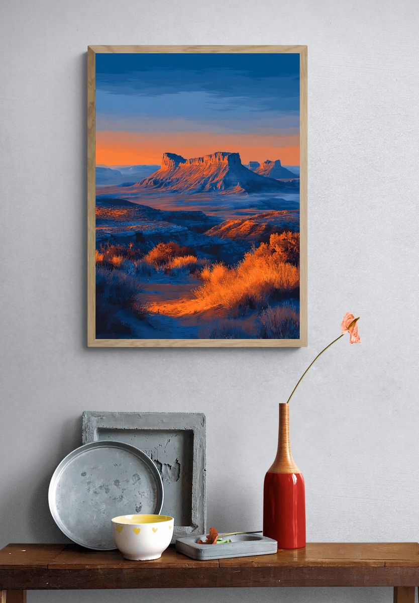 Desert Mesa Sunset Illustration Poster. — room view 3