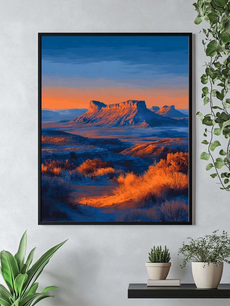 Desert Mesa Sunset Illustration Poster. — room view 4