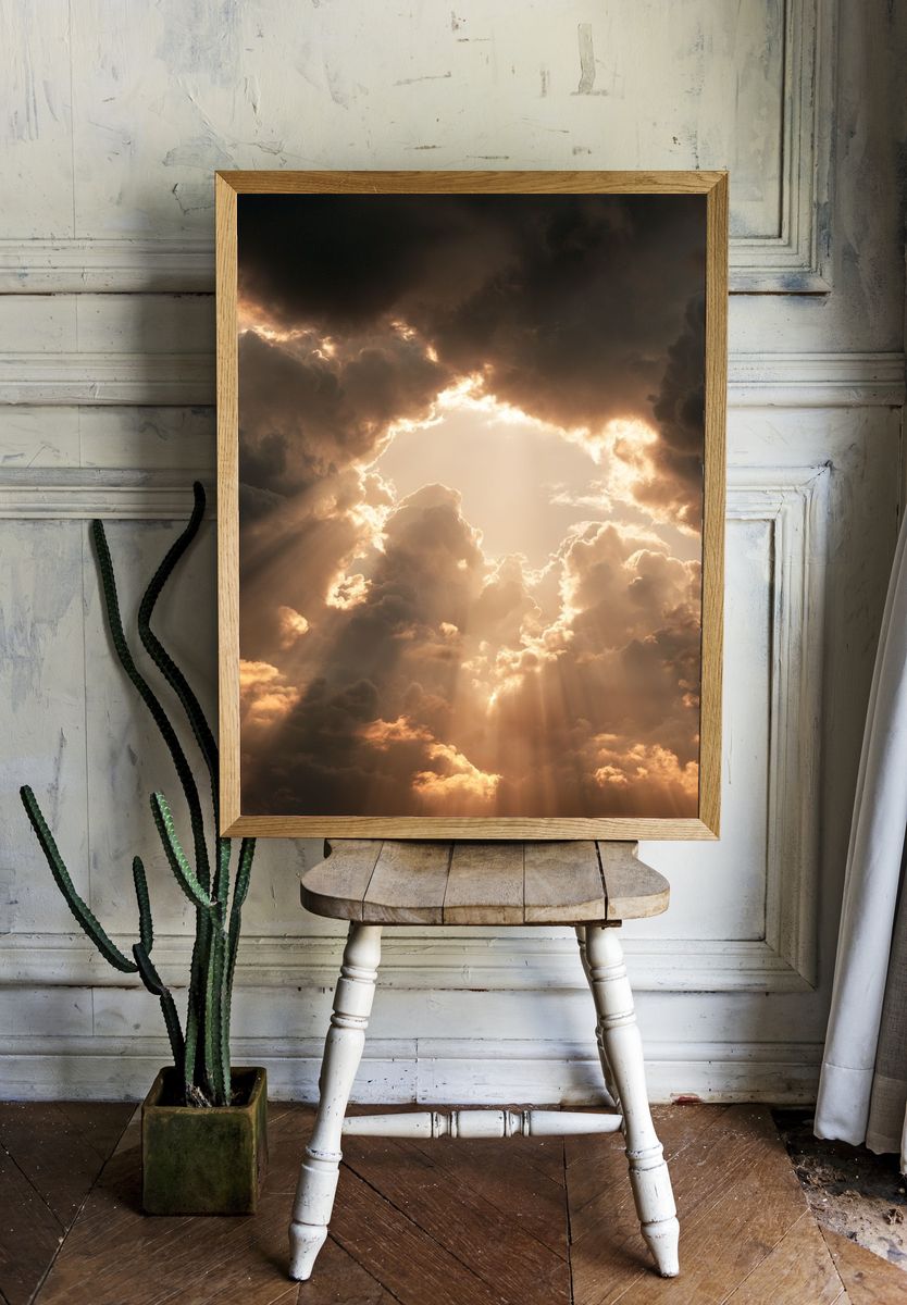 Golden Sun Rays Through Clouds Poster. room preview