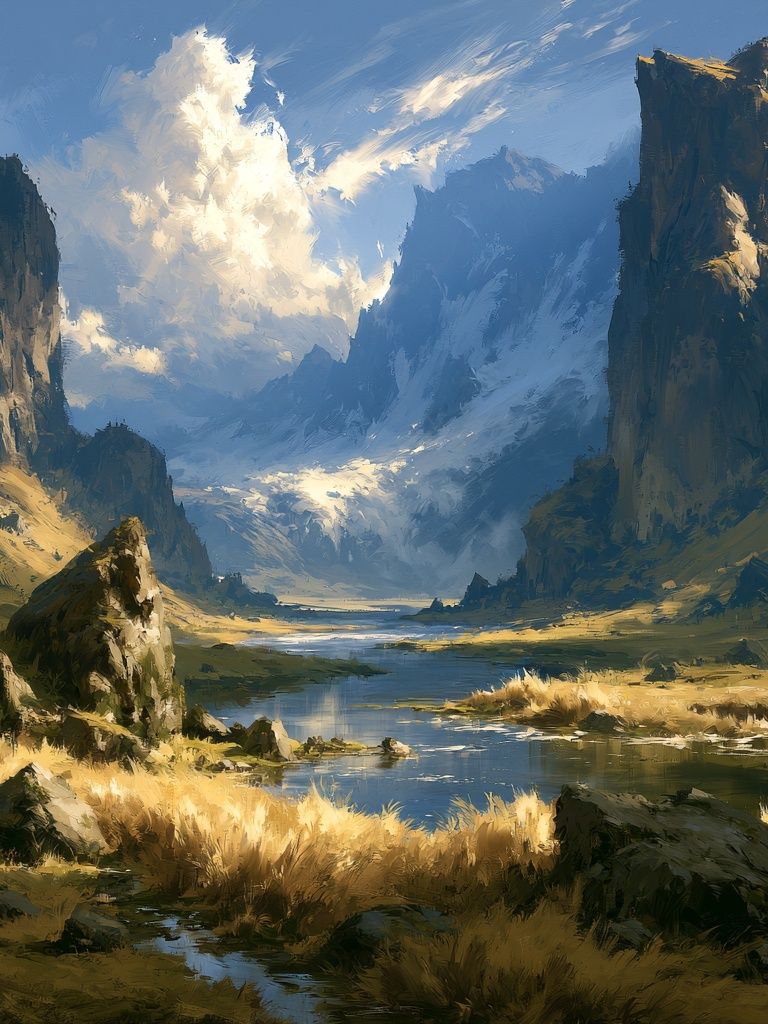 Mountain Valley Landscape Print. poster detail