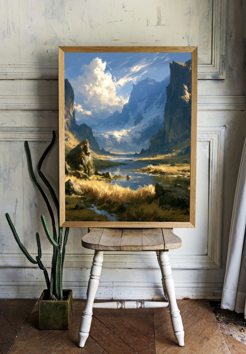 Mountain Valley Landscape Print. room preview