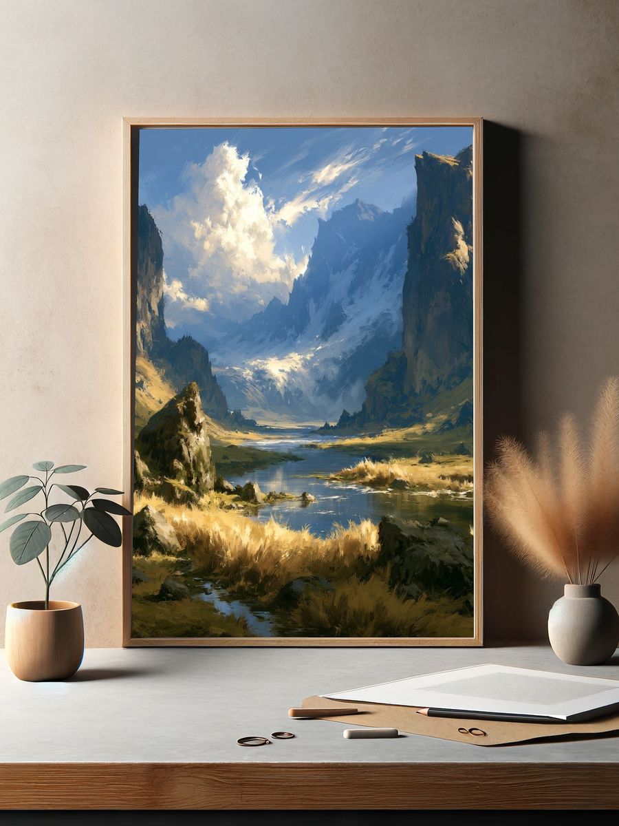 Mountain Valley Landscape Print. — room view 2