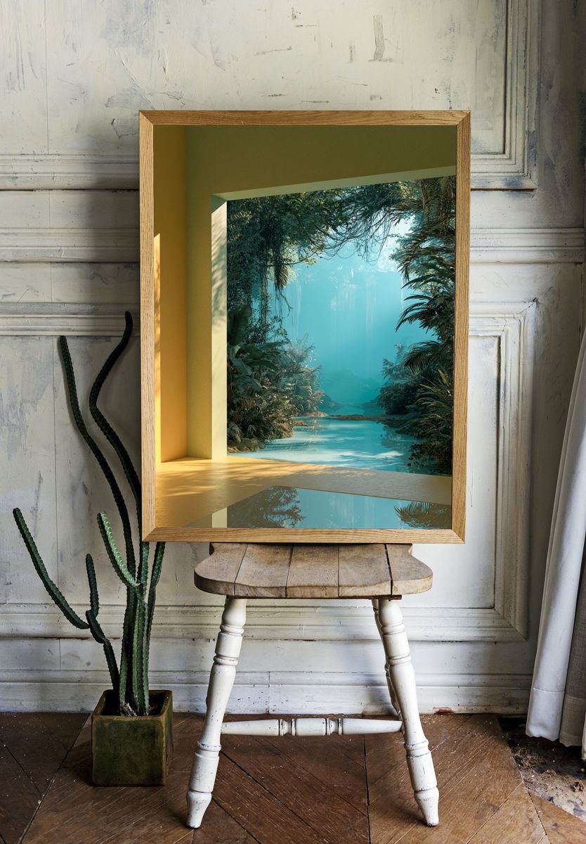 Tropical Jungle Lagoon Print. — room view 1
