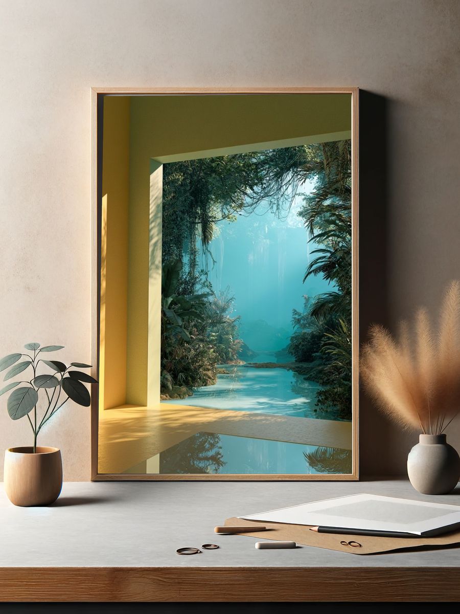 Tropical Jungle Lagoon Print. — room view 2