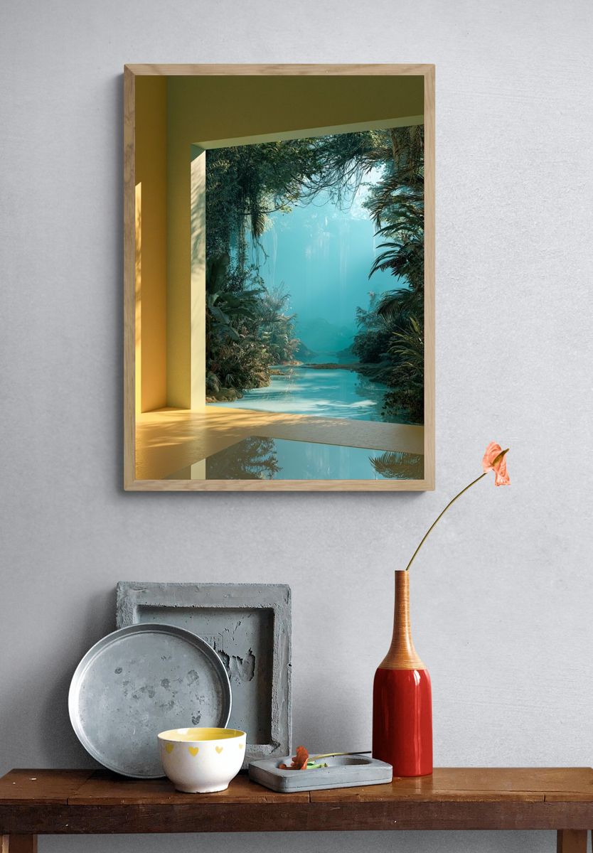 Tropical Jungle Lagoon Print. — room view 3