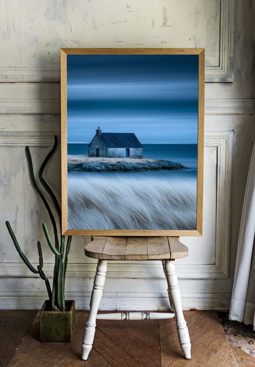Seaside Cottage at Dusk Print. room preview