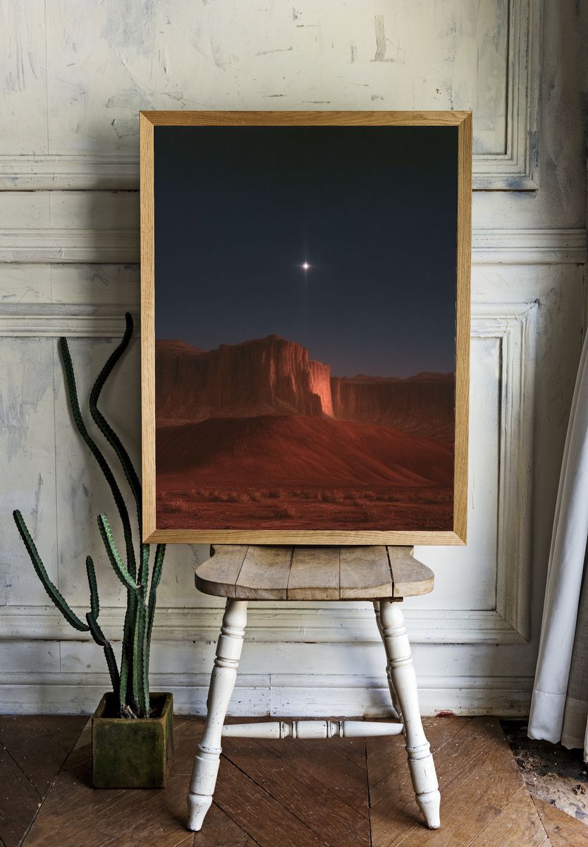 Desert Moonlit Mesa Print. room preview