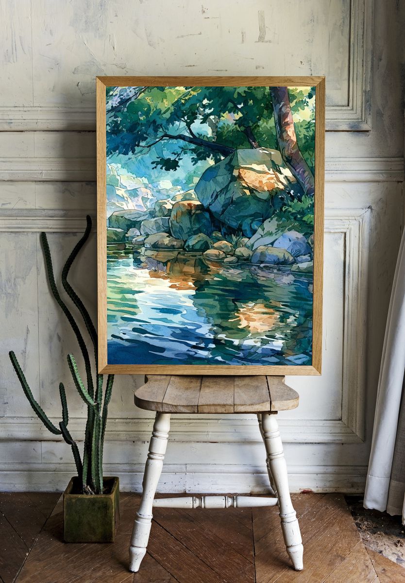 Forest Stream Watercolor Poster. room preview