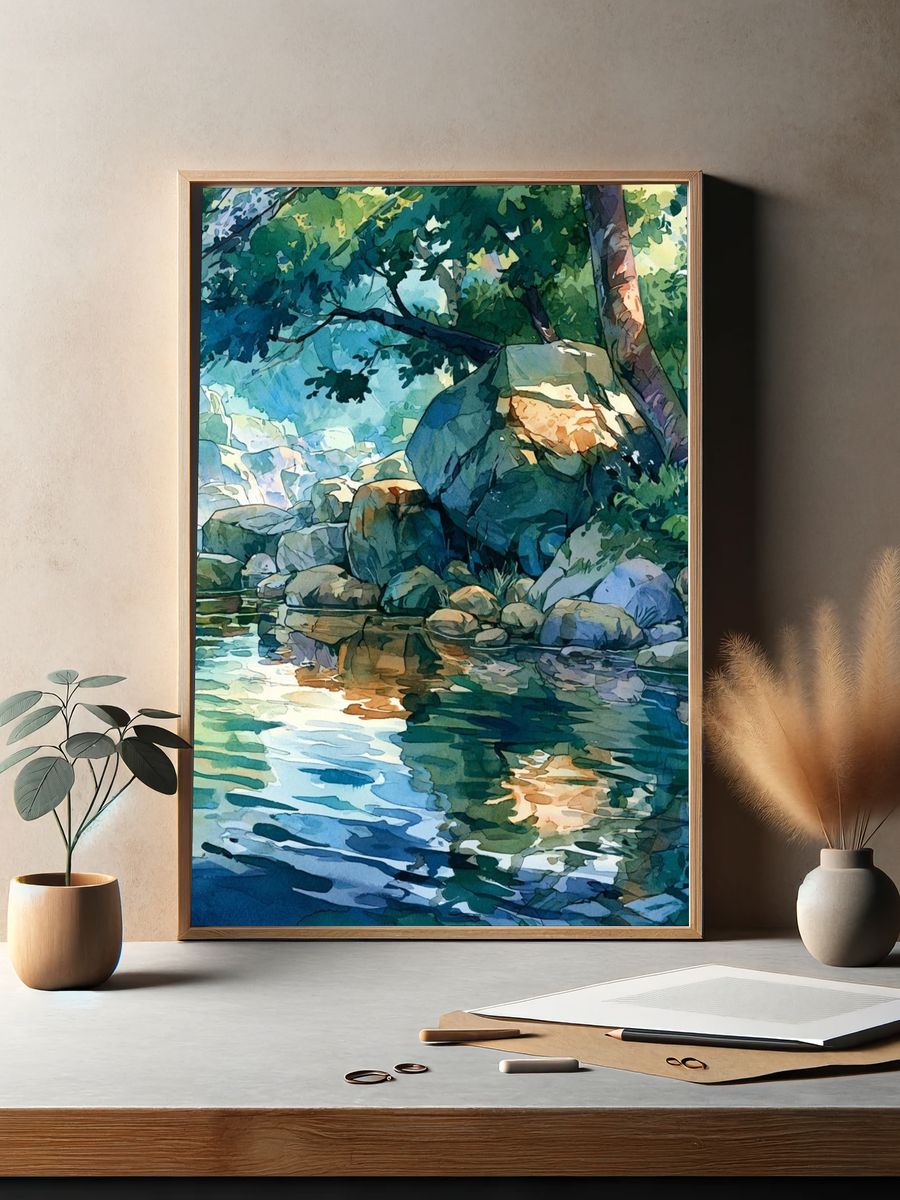 Forest Stream Watercolor Poster. — room view 2