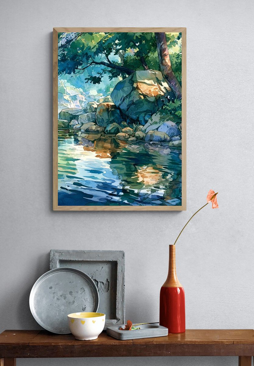 Forest Stream Watercolor Poster. — room view 3