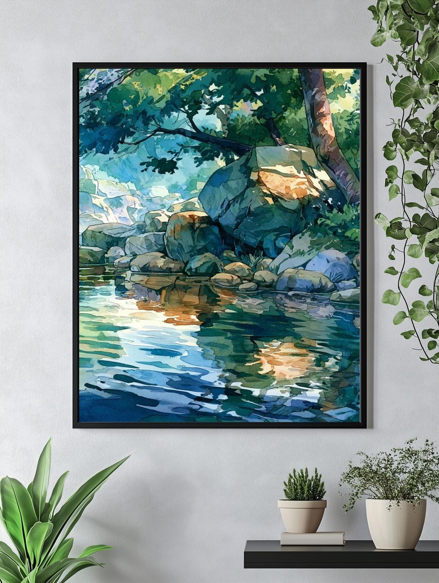 Forest Stream Watercolor Poster. — room view 4