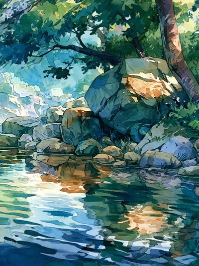 Forest Stream Watercolor Poster.