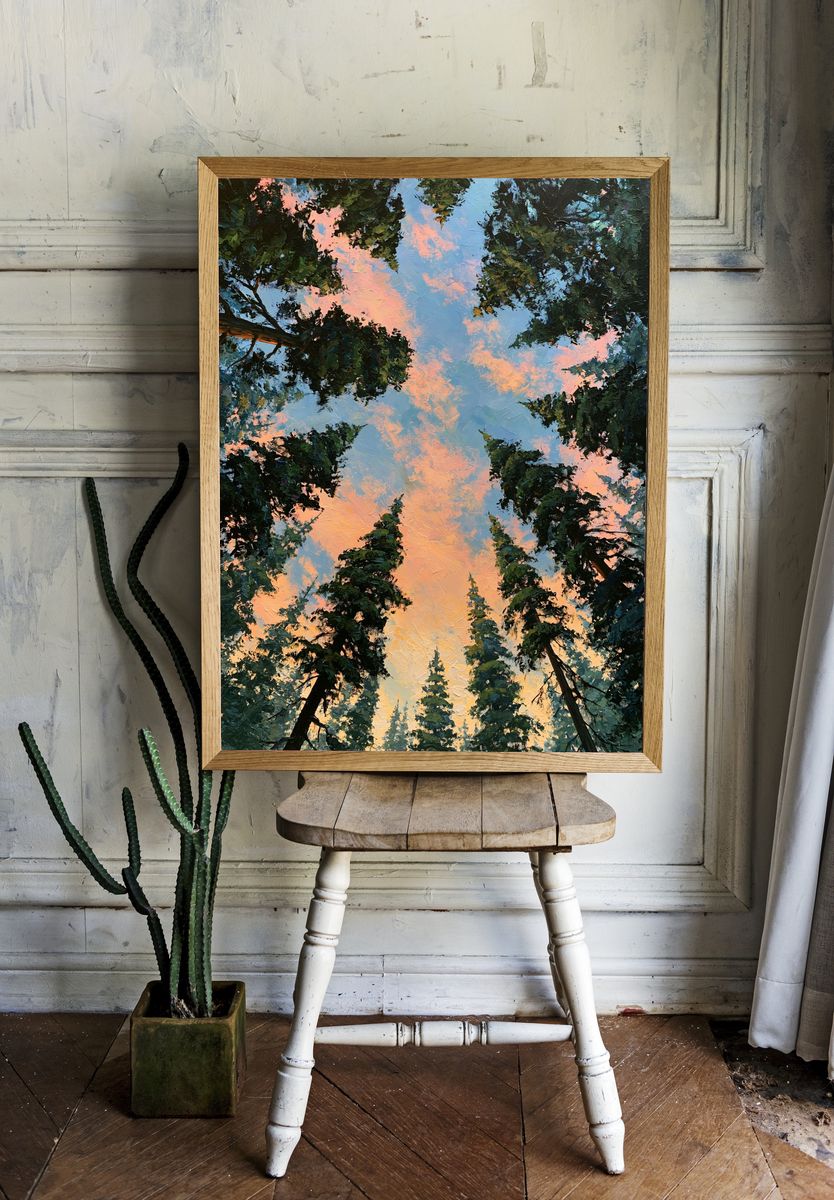 Sunset Forest Canopy — Impressionist Print. — room view 1
