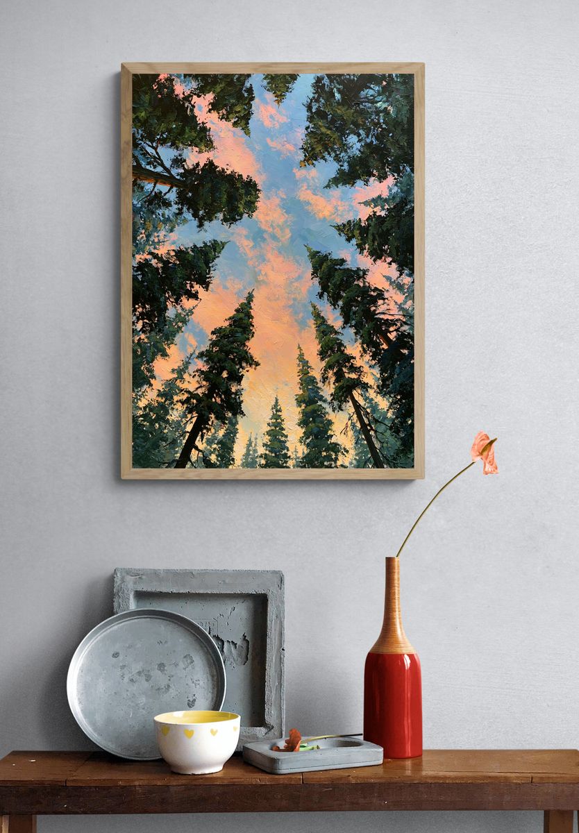 Sunset Forest Canopy — Impressionist Print. — room view 3