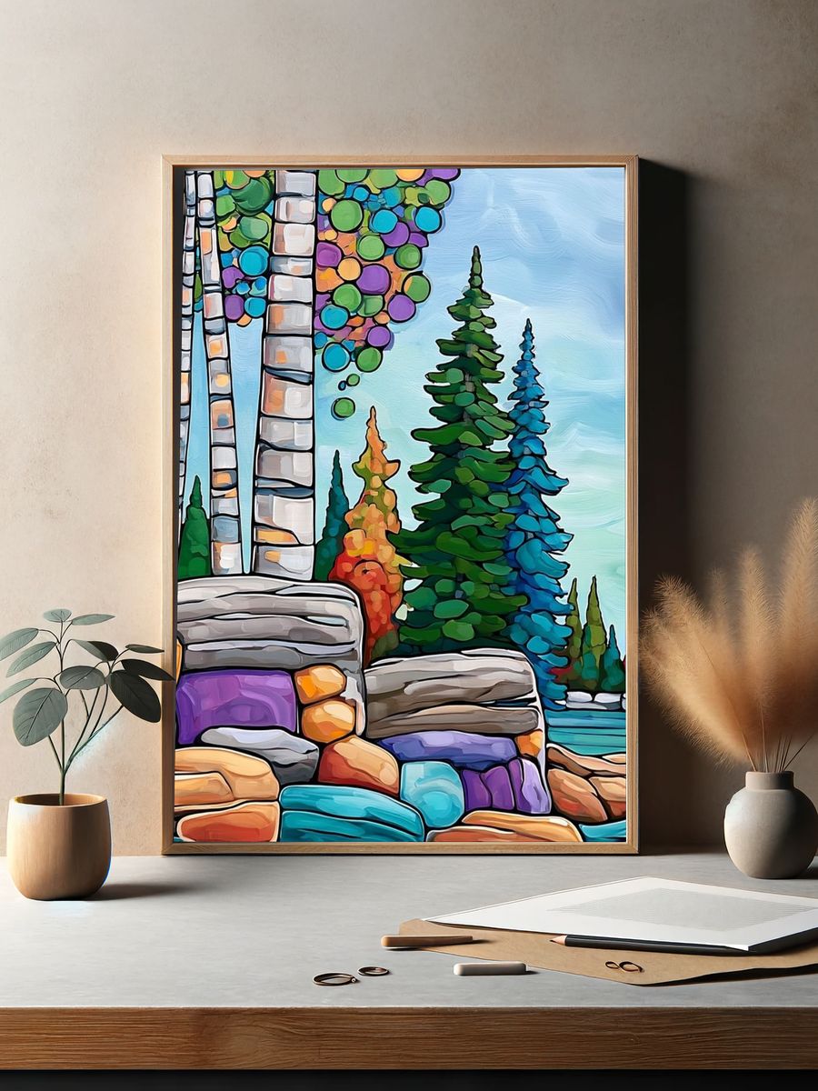 Colorful Forest Landscape Print. — room view 2