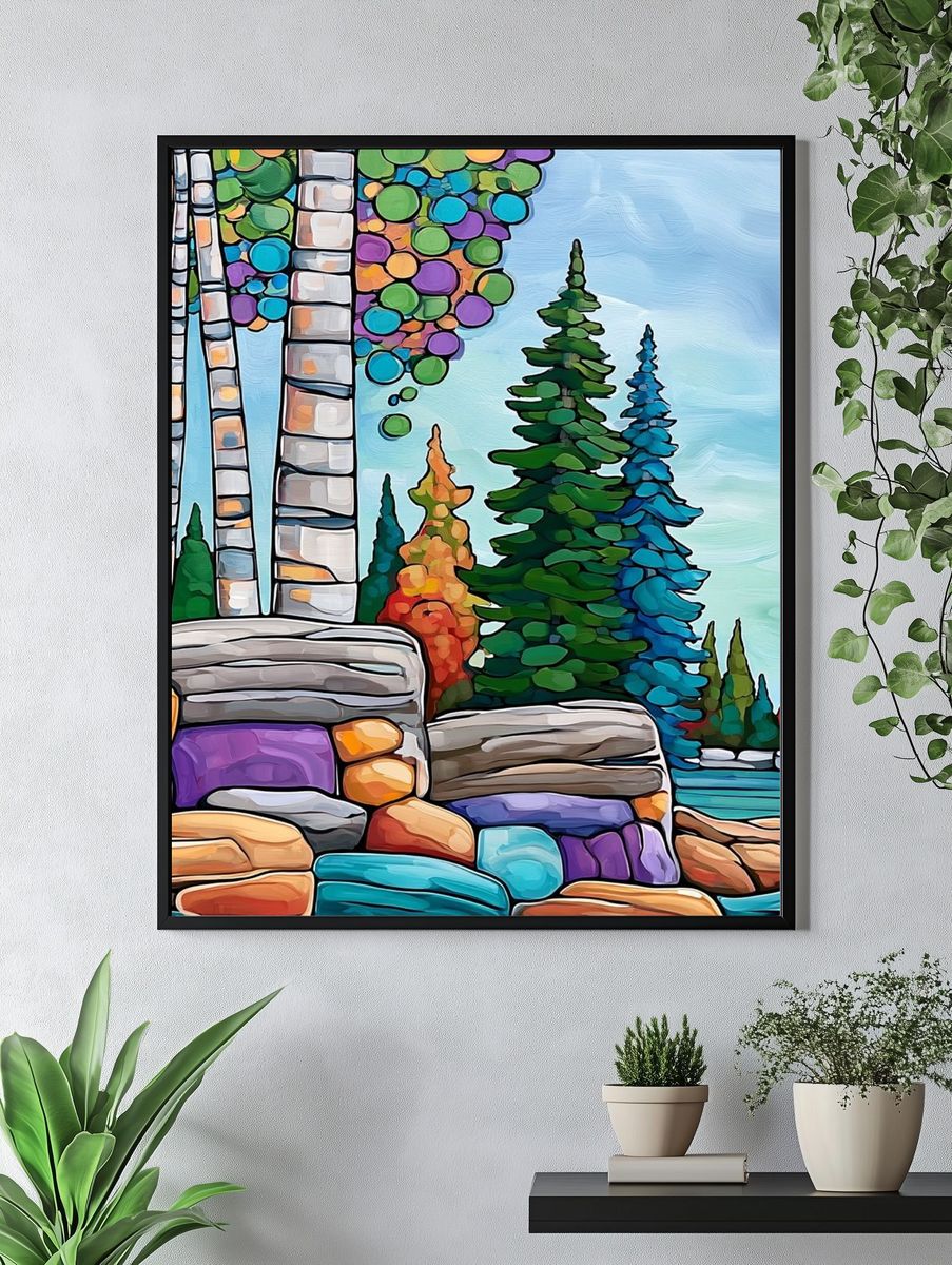 Colorful Forest Landscape Print. — room view 4