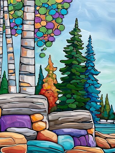 Colorful Forest Landscape Print. poster