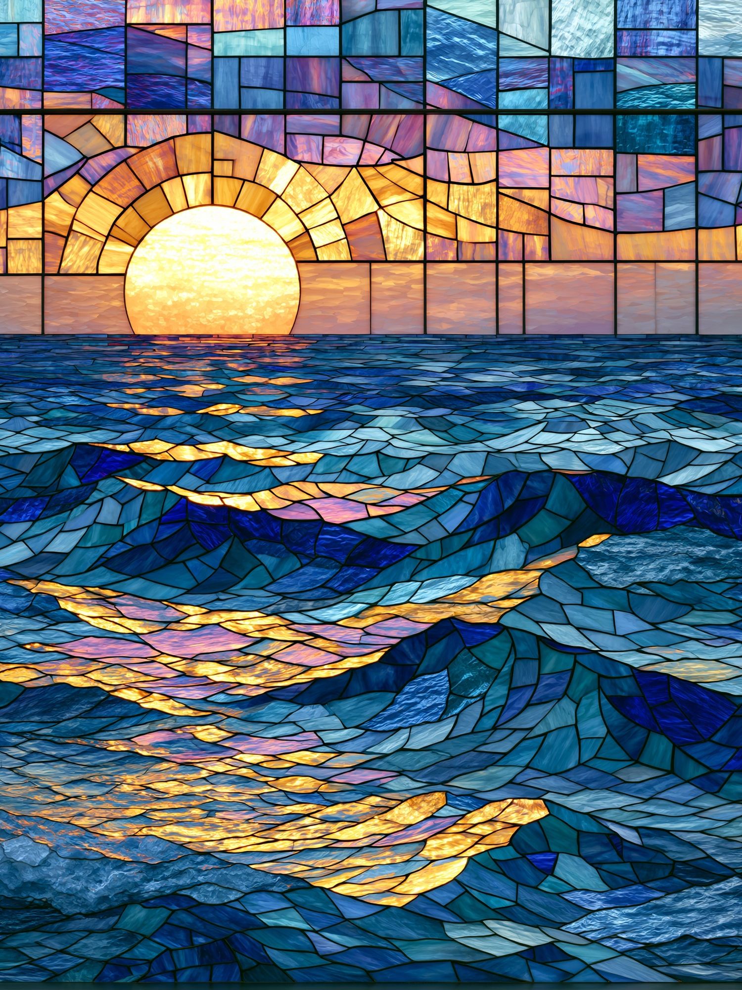 Stained Glass Ocean Sunset Poster. poster — nature art