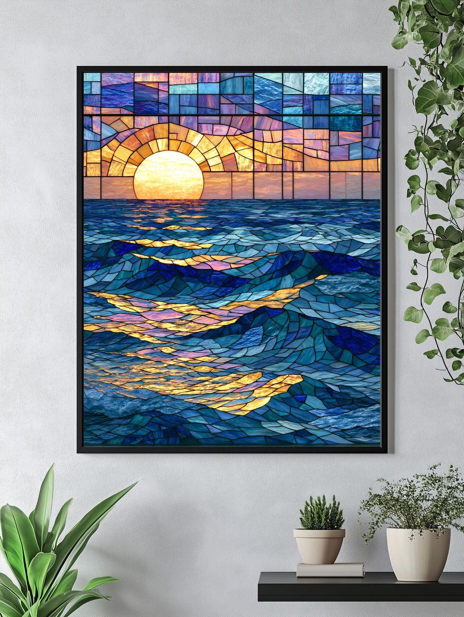 Stained Glass Ocean Sunset Poster. — room view 4