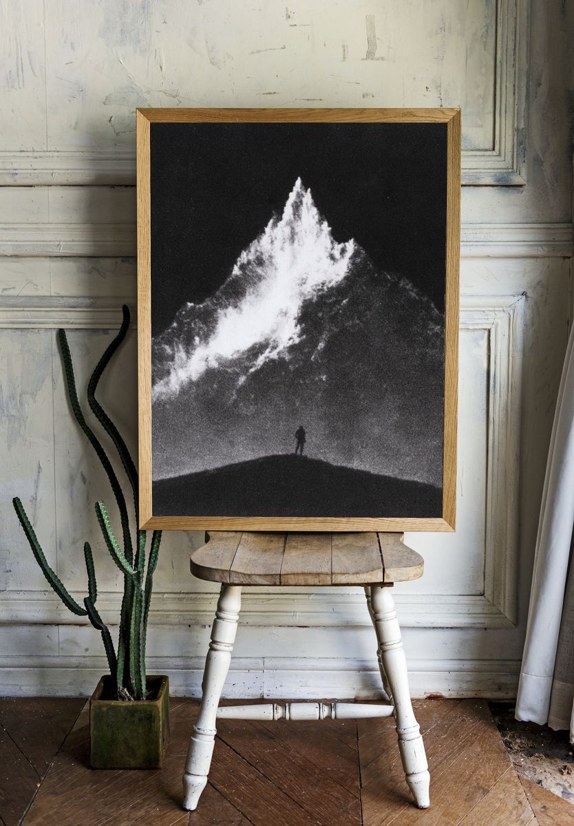 Moonlit Mountain Silhouette Print. room preview