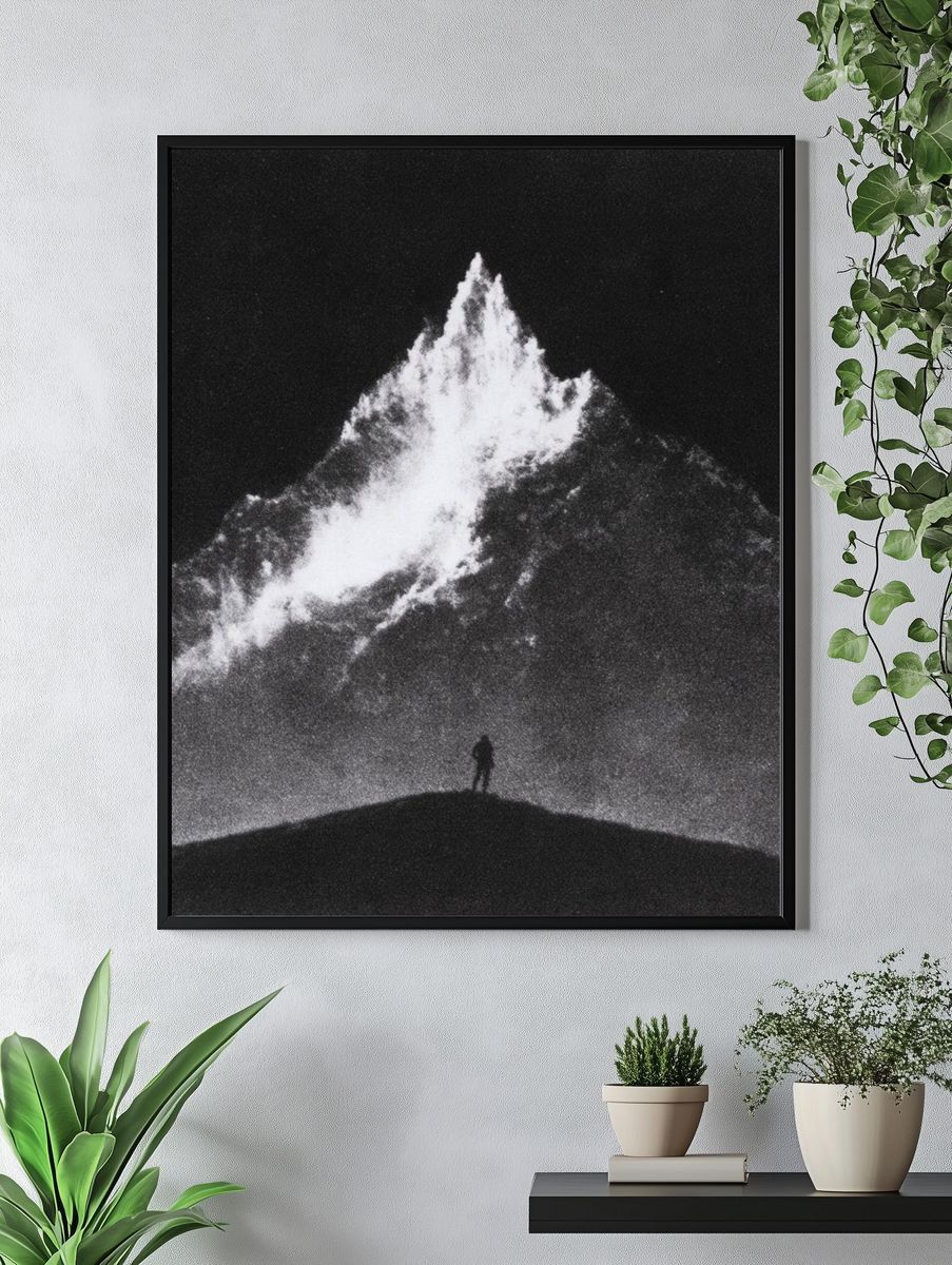 Moonlit Mountain Silhouette Print. — room view 4