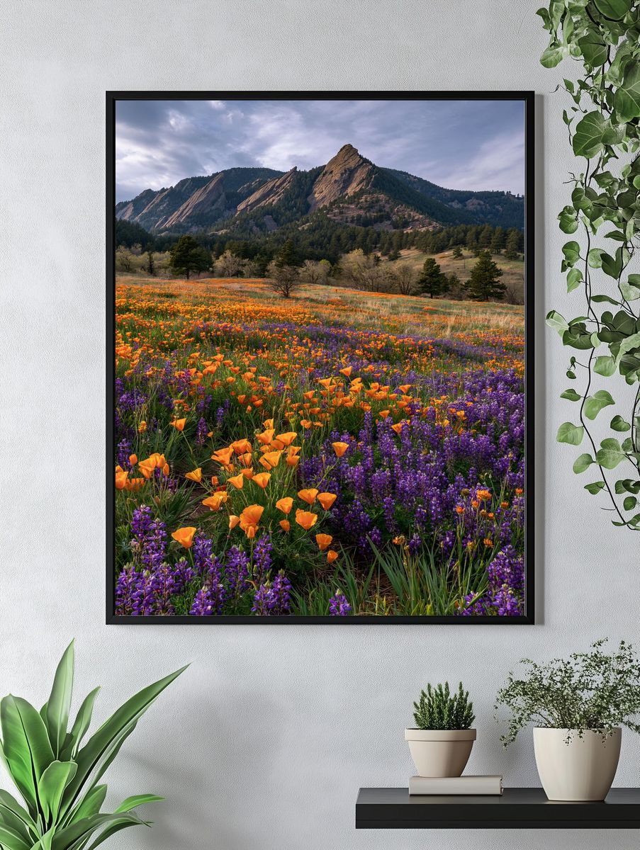 Wildflower Meadow Mountain Landscape Poster. — room view 4