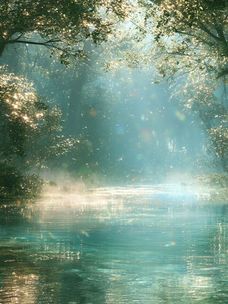 Sunlit Forest River Poster. poster detail