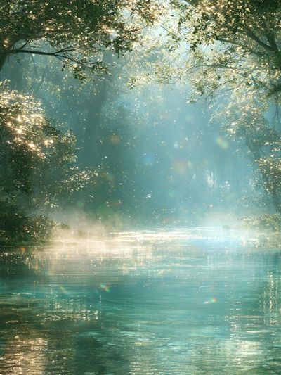 Sunlit Forest River Poster. poster