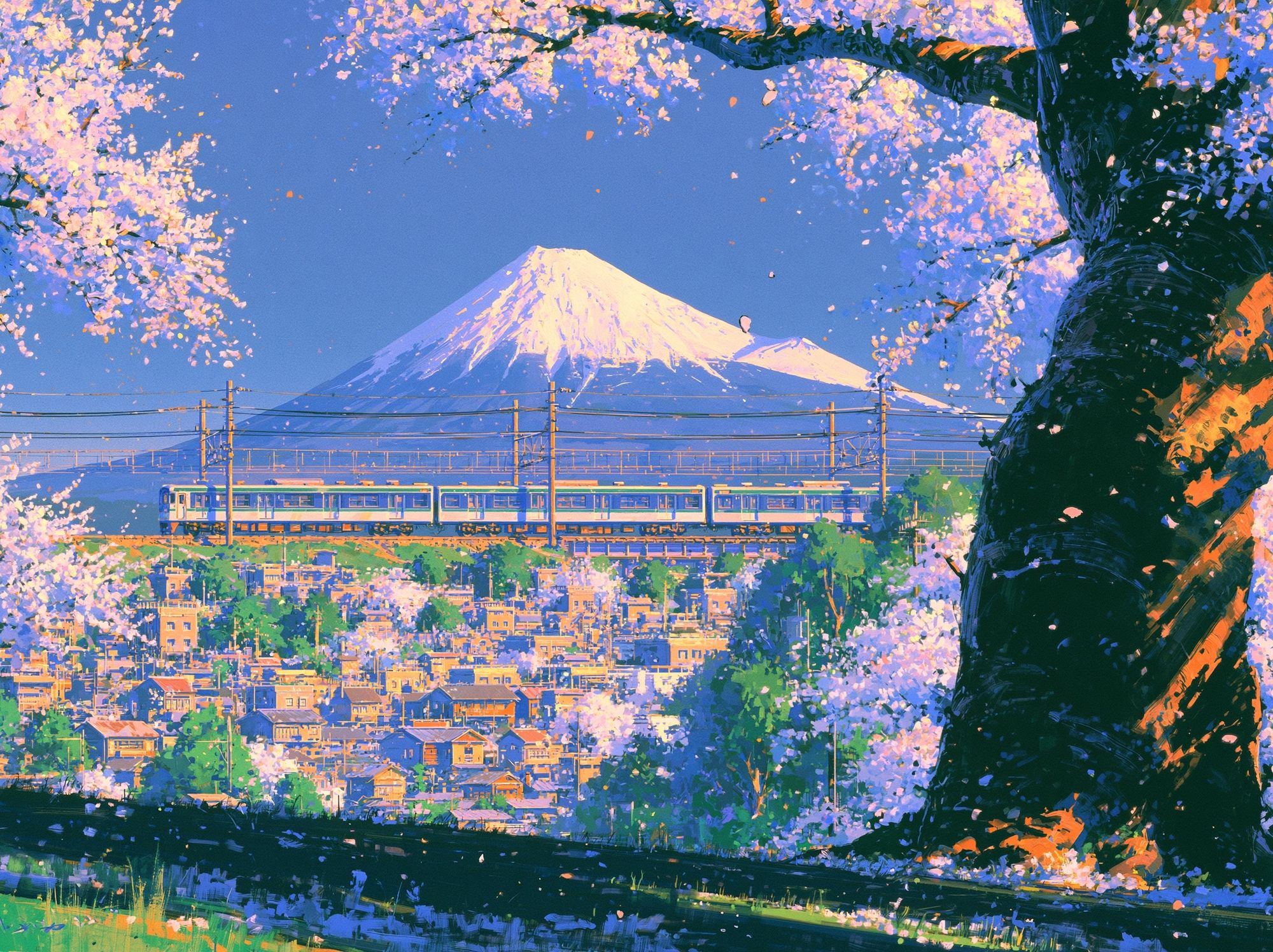 Mount Fuji Cherry Blossom Print. poster — nature art