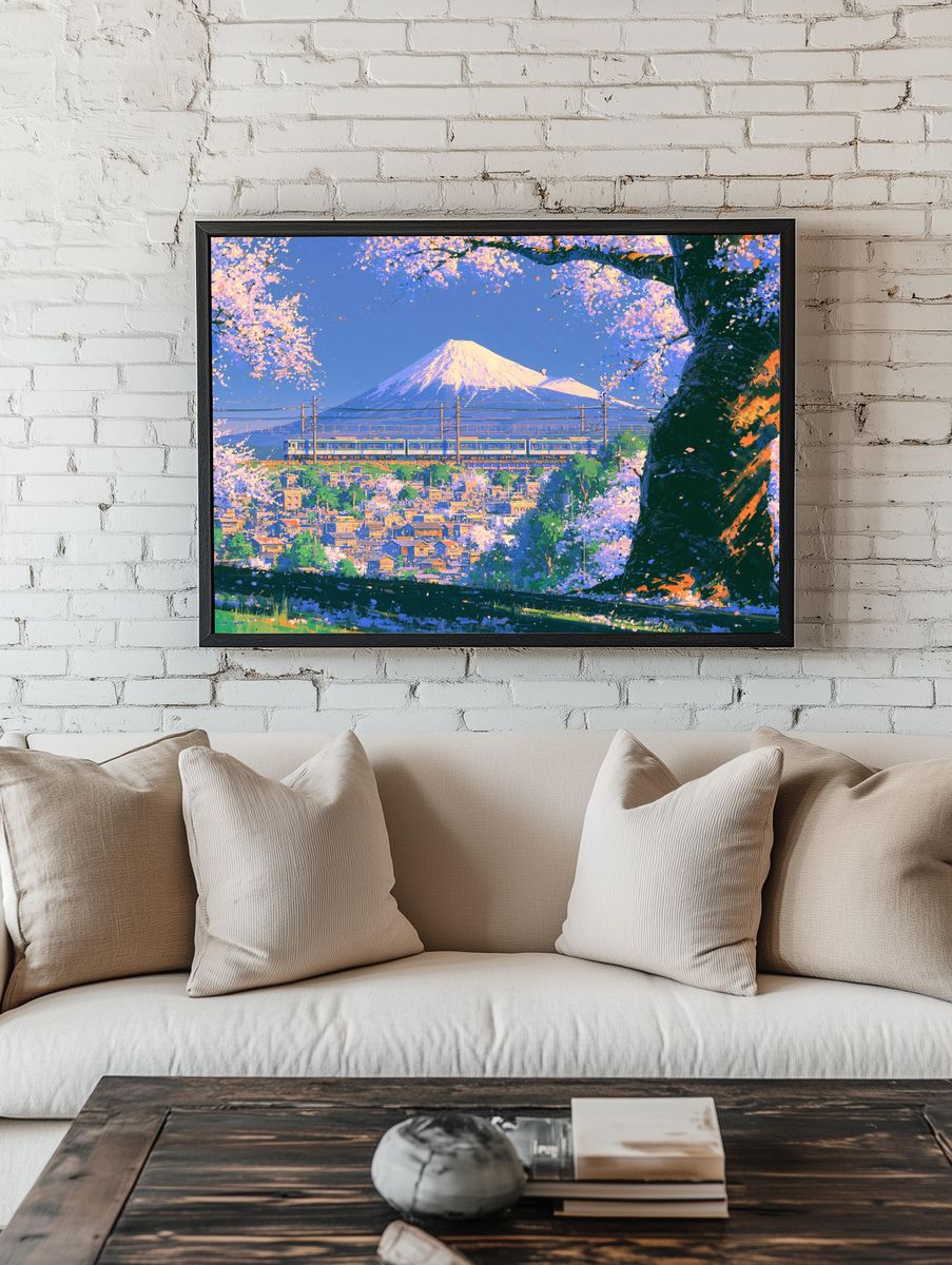 Mount Fuji Cherry Blossom Print. room preview