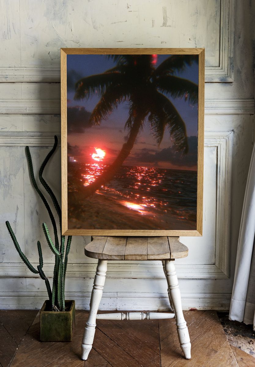 Neon Palm Sunset Poster. room preview