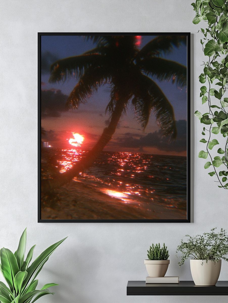 Neon Palm Sunset Poster. — room view 4