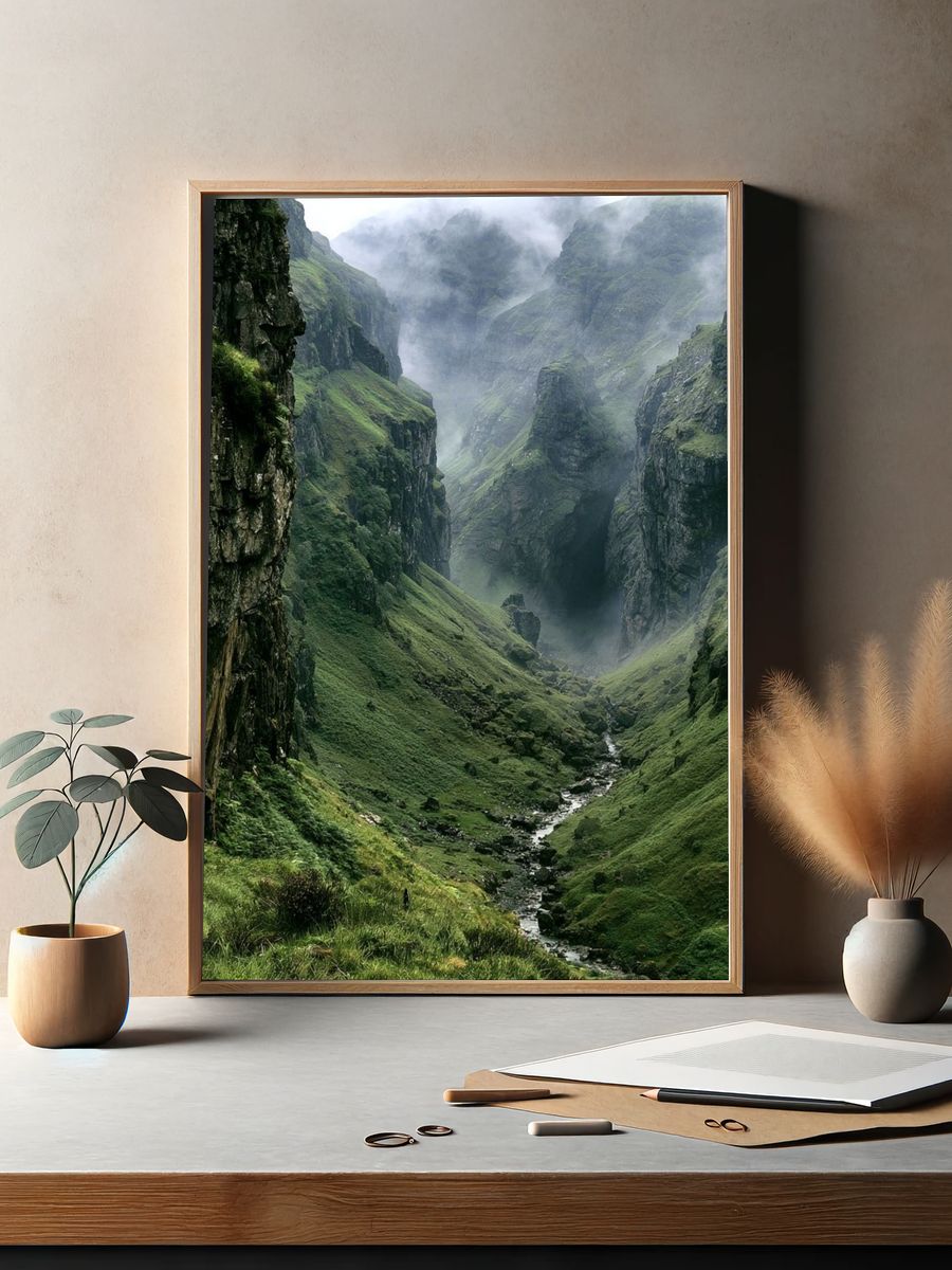 Misty Green Canyon Landscape Poster. — room view 2