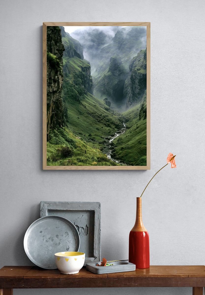 Misty Green Canyon Landscape Poster. — room view 3