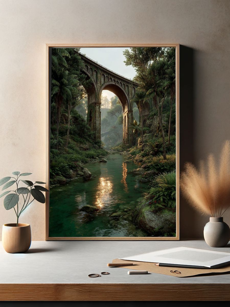 Jungle Viaduct Landscape Poster. — room view 2