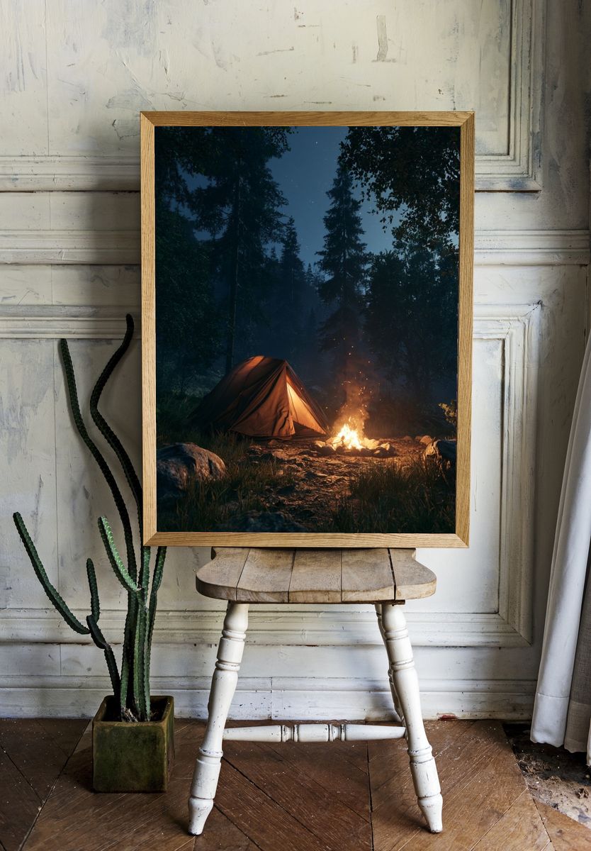 Moonlit Forest Campfire Poster. — room view 1