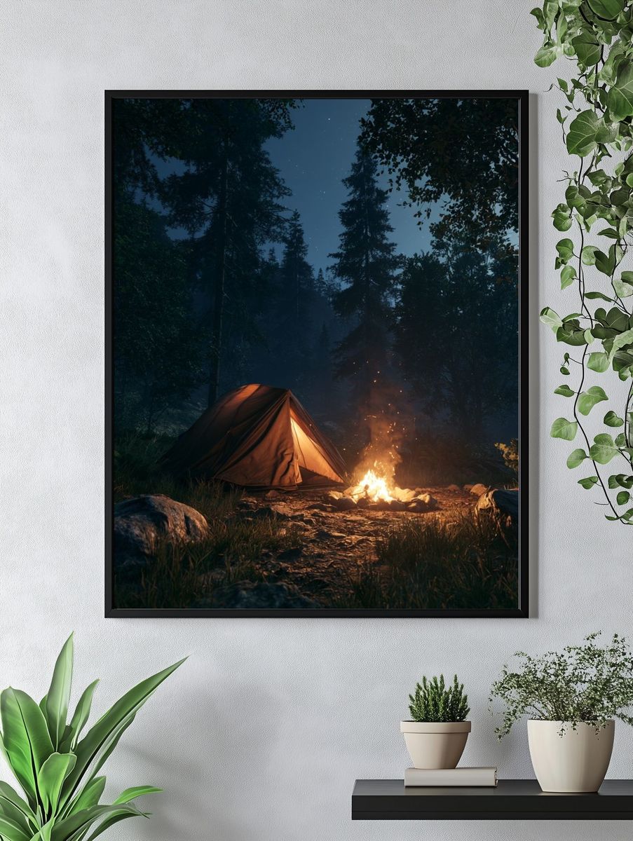 Moonlit Forest Campfire Poster. — room view 4